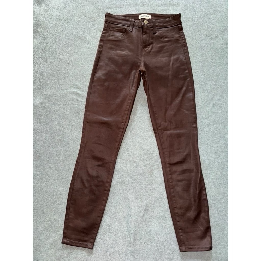 L'Agence Marguerite High Rise‎ Coated Skinny Jeans Espresso Brown Size 24